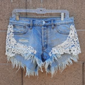 We The Free SZ 27 good vibes cut-off denim lace